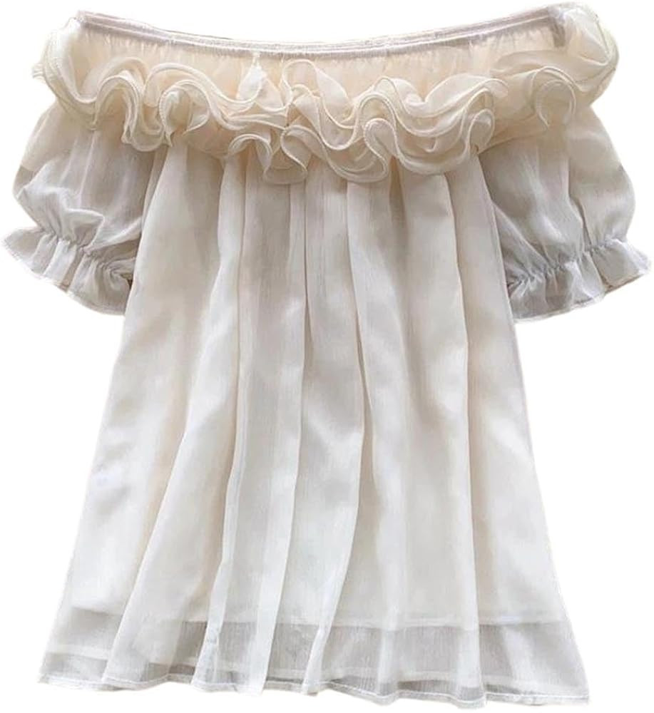 Women's Blouse Ruffle Short Sleeve Top Summer Daily Wear Breathable Shirt | Amazon (US)