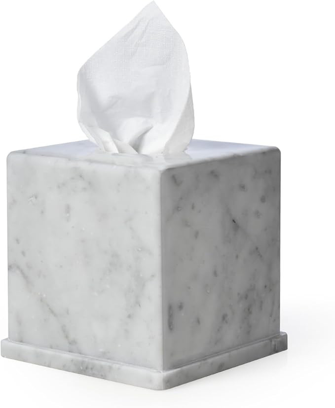 Natural Marble Tissue Box Cover, Carrara White Tissue Organizer 6 X 6 X 5.7 Inch, Heavy Stone Dec... | Amazon (US)