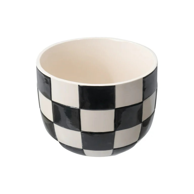 Mainstays Lennon 8.1" x 8.1" x 6" Round Black Checkered Ceramic Planter | Walmart (US)
