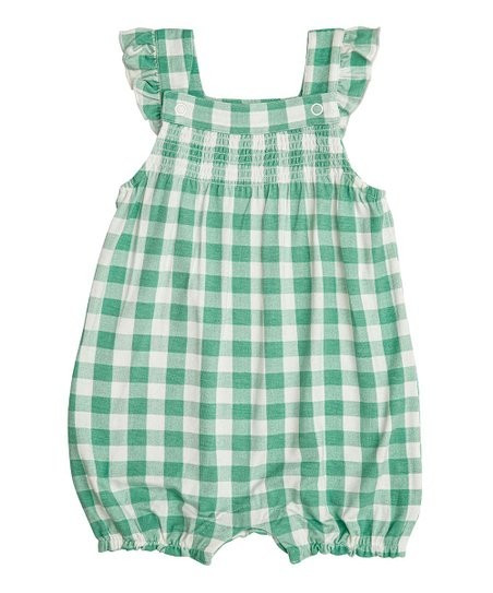 Green Gingham Angel-Sleeve Bubble Romper - Newborn & Infant | Zulily