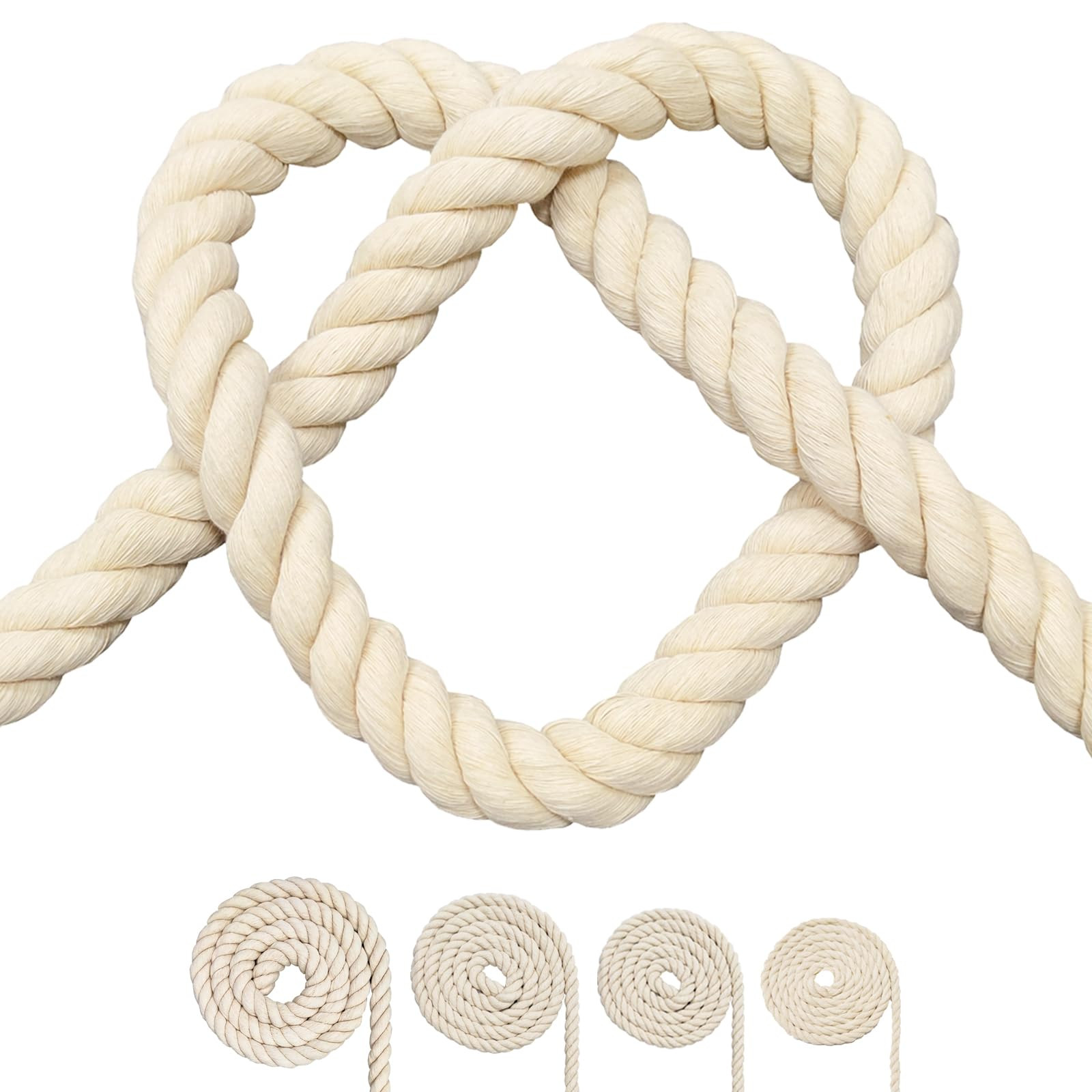 Cotton Rope, Black Cotton Cord, 3 Strand Twisted Macrame Cord (Beige, 12mm x 13 Feet) | Amazon (US)
