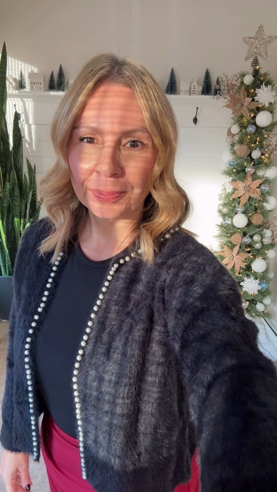 Holiday outfit idea! I'm wearing a medium in the silk skirt and cardigan but would size up in the cardigan it was definitely small. Christmas outfit, holiday party outfit


#LTKFindsUnder50
#LTKHoliday #LTKOver40

#LTKWorkwear #LTKgrwm #LTKMidsize

#LTKootd #LTKSaleAlert #LTKSeasonal