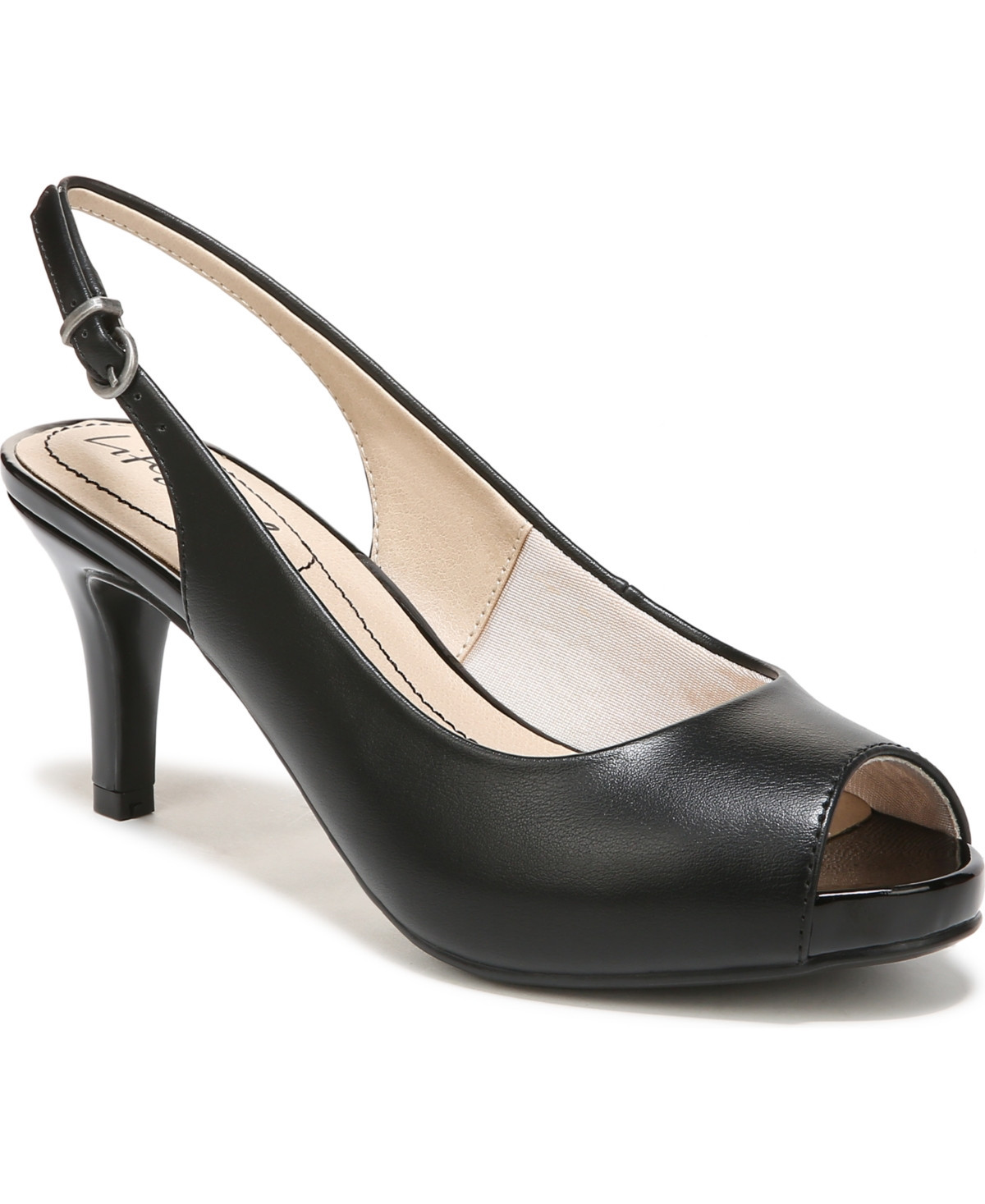 LifeStride Women's Teller Slingback Peep Toe Pumps - Black Faux Leather | Macy's