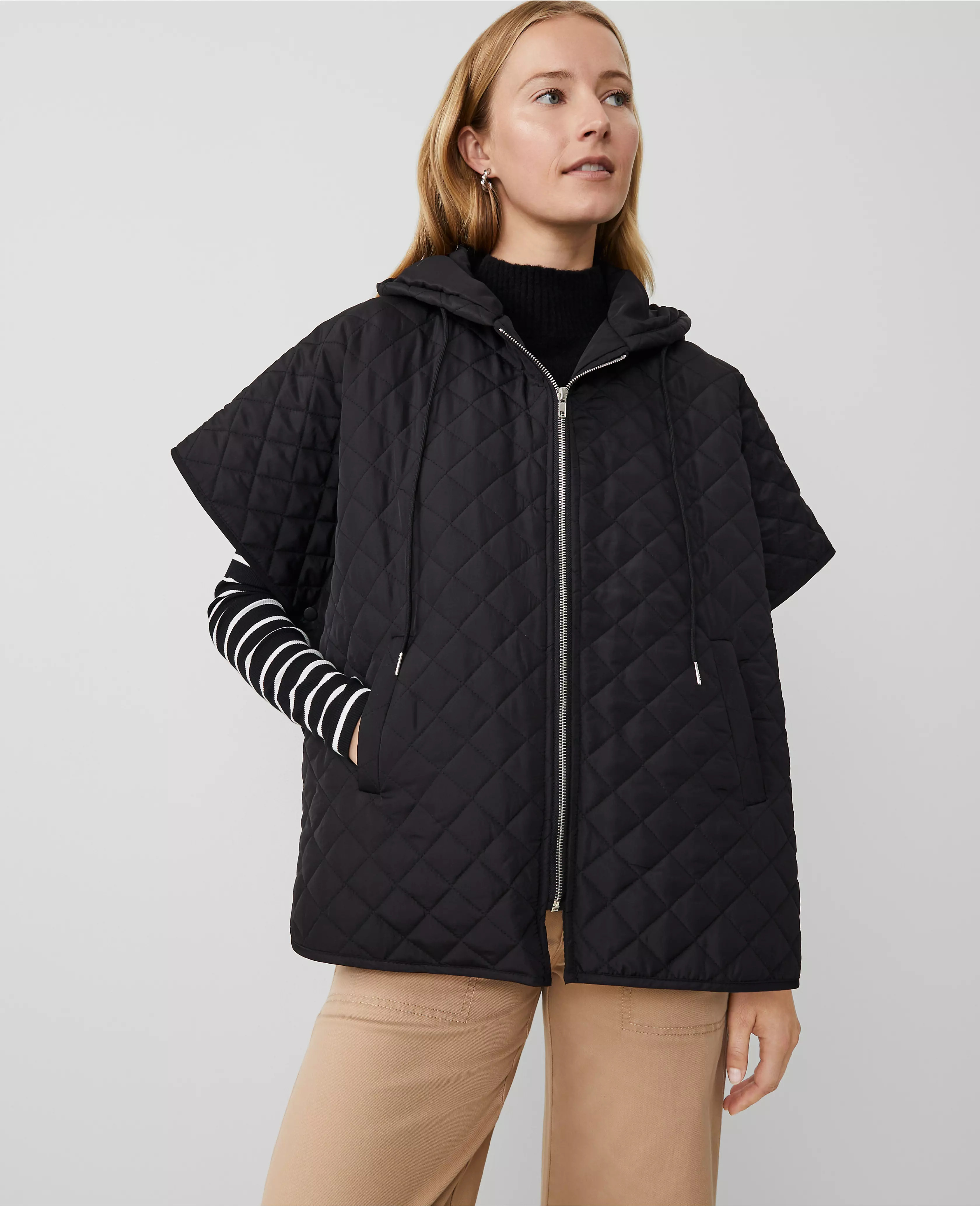 Quilted Zip Poncho | Ann Taylor