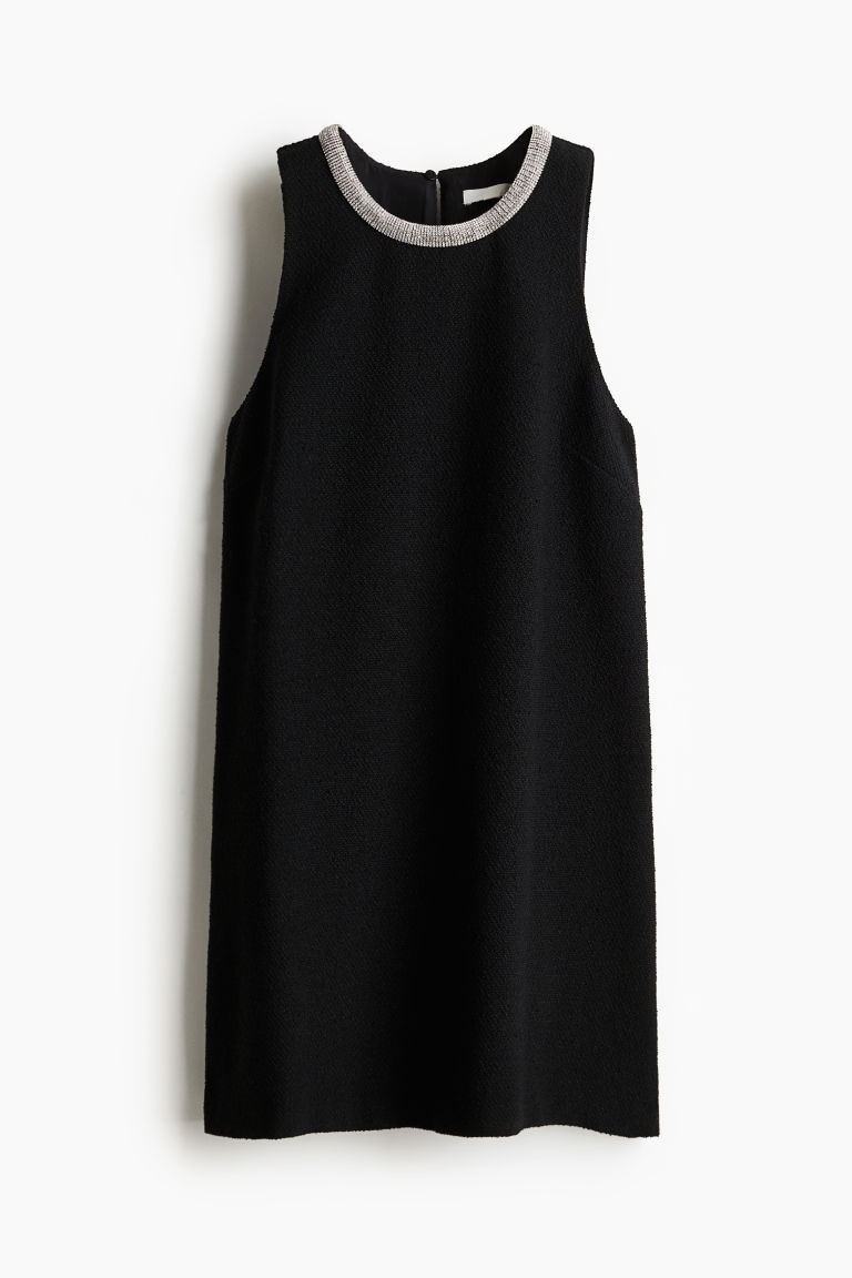 H & M - Rhinestone-trim dress - Black | H&M (UK, MY, IN, SG, PH, TW, HK)
