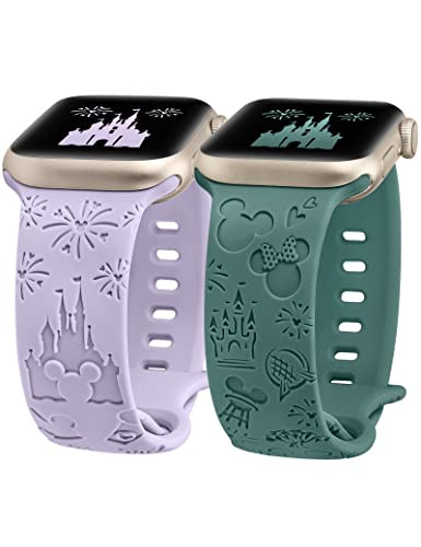 2 Packs Cartoon Engraved Band Compatible with Apple Watch Band 38mm 40mm 41mm 42mm 44mm 45mm 46mm... | Amazon (US)