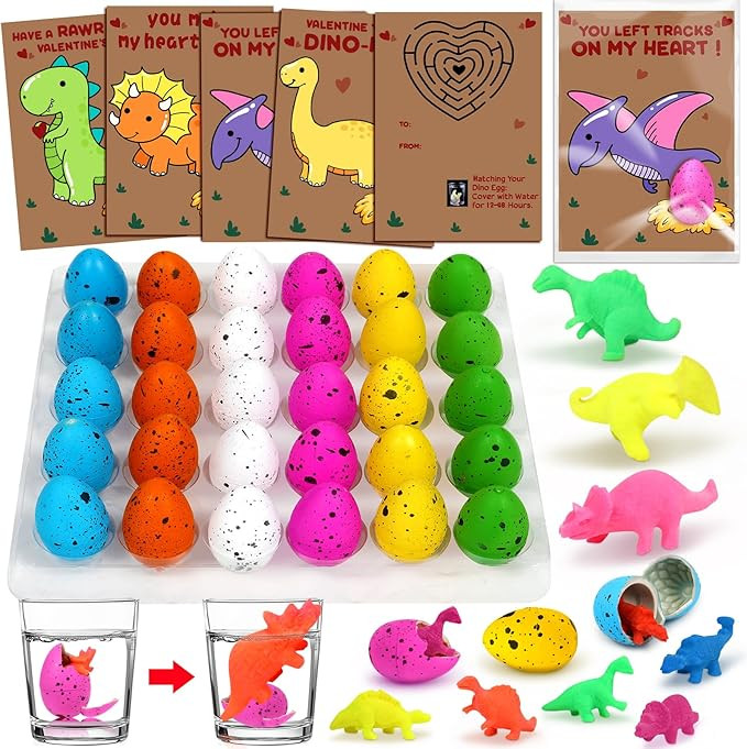 Valentines Day Cards Gifts For Kids 30 Dinosaur Egg With Valentines Cards Hatching Dino Egg Grow ... | Amazon (US)