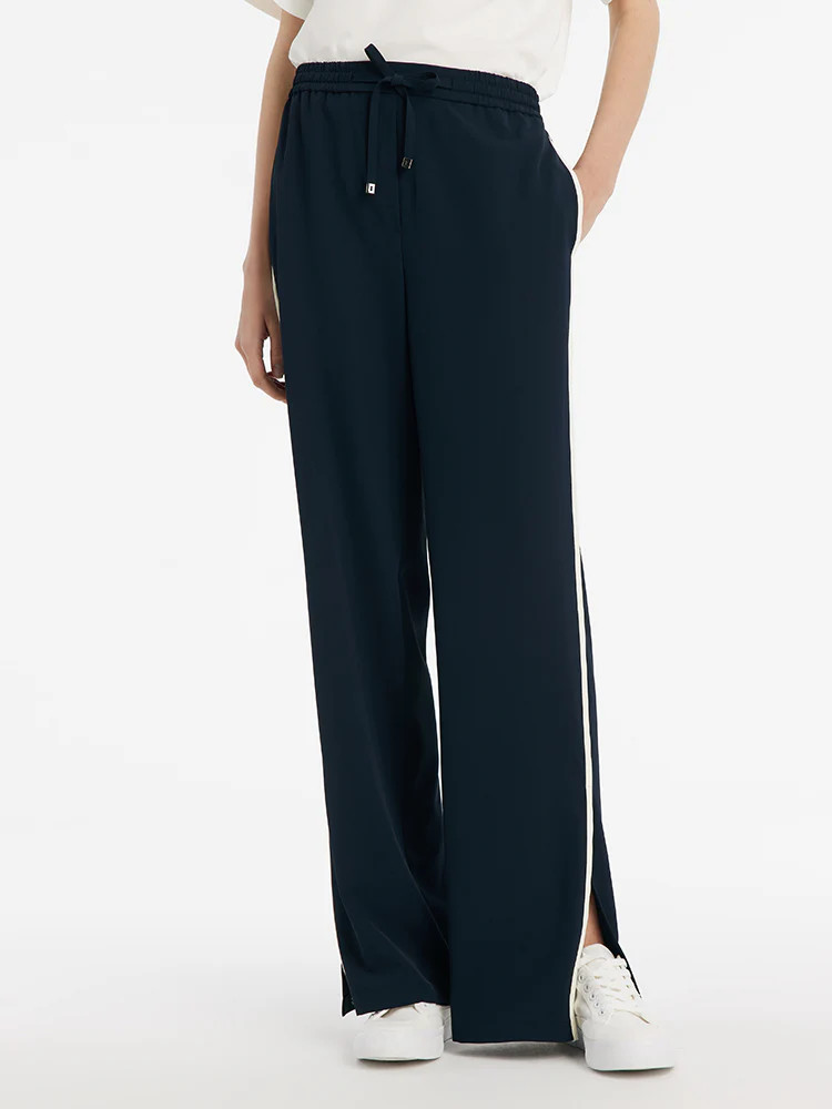 Contrast Trim Straight Women Pants With Elastic Waistband | GOELIA