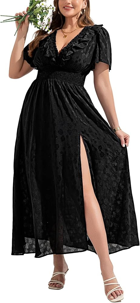 EYWOL Women's Floral Wedding Guest Dresses for Curvy Women, Boho Chiffon Long Dress Casual Flowy ... | Amazon (US)