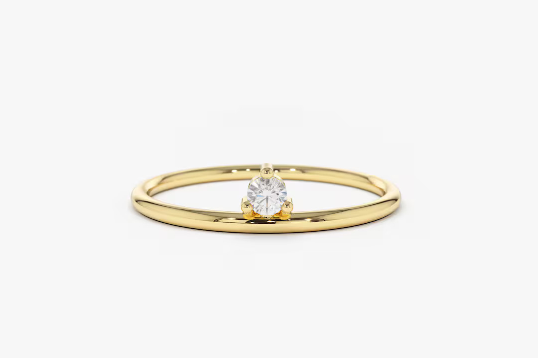 14k Gold Single Solitaire Diamond Ring / Stacking Solitaire Diamond Ring / Diamond Promise Ring /... | Etsy (US)