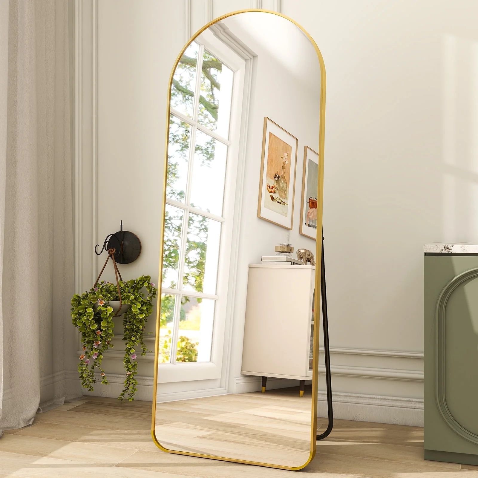 BEAUTYPEAK 64"x21" Full Length Standing Arch-Top Floor Mirror with Safe Corners, Gold | Walmart (US)