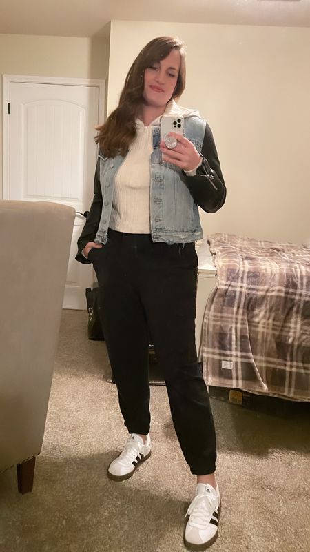 Movie night with the girls to see “Waitress” and I decided to pair these Target cargo sweats and sweater/hoodie with an old denim/leather jacket for a casual but stylish look ✌️

#LTKover40 #LTKstyletip #LTKmidsize
