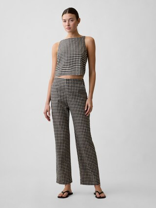 High Rise Linen-Blend Straight Crop Pants | Gap Factory
