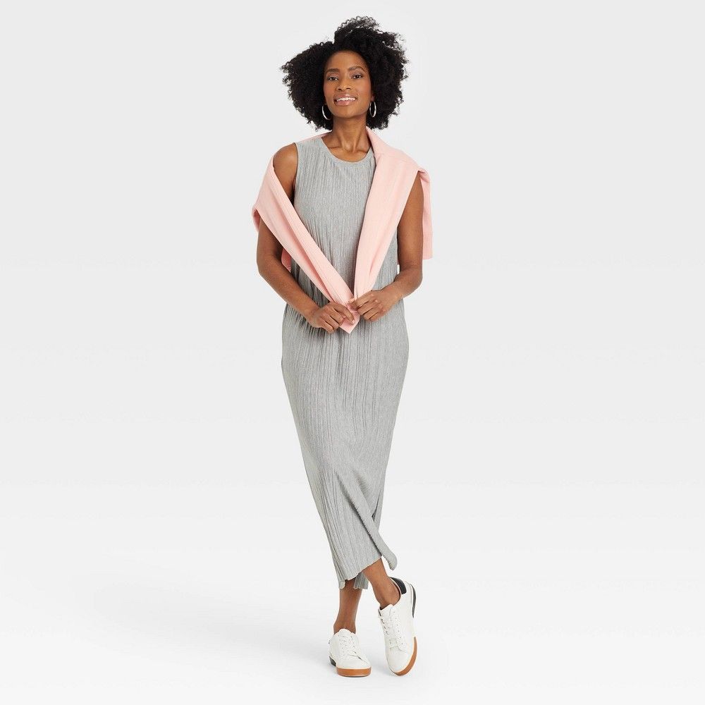 Women's Sleeveless Plisse Knit Dress - A New Day Heather Gray XS | Target
