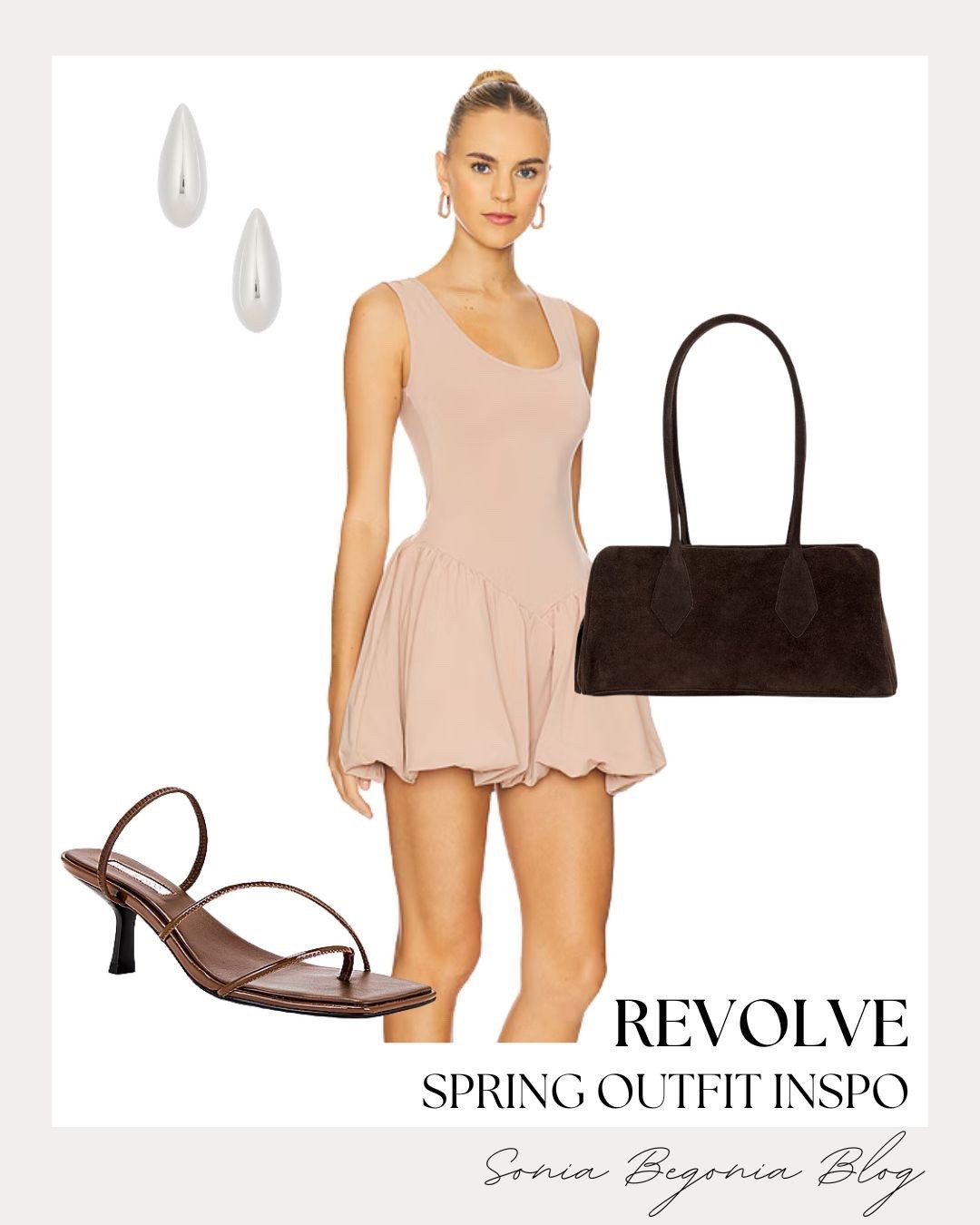 Spring Staples & Suede! 🕊️

Embrace a chic, minimalist vibe with this perfectly balanced spring look! 🤎

I am obsessed with the statement piece: a blush-toned mini dress featuring a flattering scoop neck and a trendy bubble hem for a touch of playfulness. I paired this soft silhouette with rich, chocolate brown accents to ground the look. I love how these strappy kitten heel sandals and the structured suede shoulder bag add a sophisticated edge, while the silver teardrop earrings provide a polished, modern finish!

#OOTD
#SpringOutfit
#RevolveMe
#MiniDress
#BubbleHem
#SuedeBag
#KittenHeels
#NeutralAesthetic
#SpringStyle
#QuietLuxury
#DateNightLook
#LTKfashion
#StylingInspo
#MinimalistStyle

#LTKspringtrends #LTKootd #LTKspring