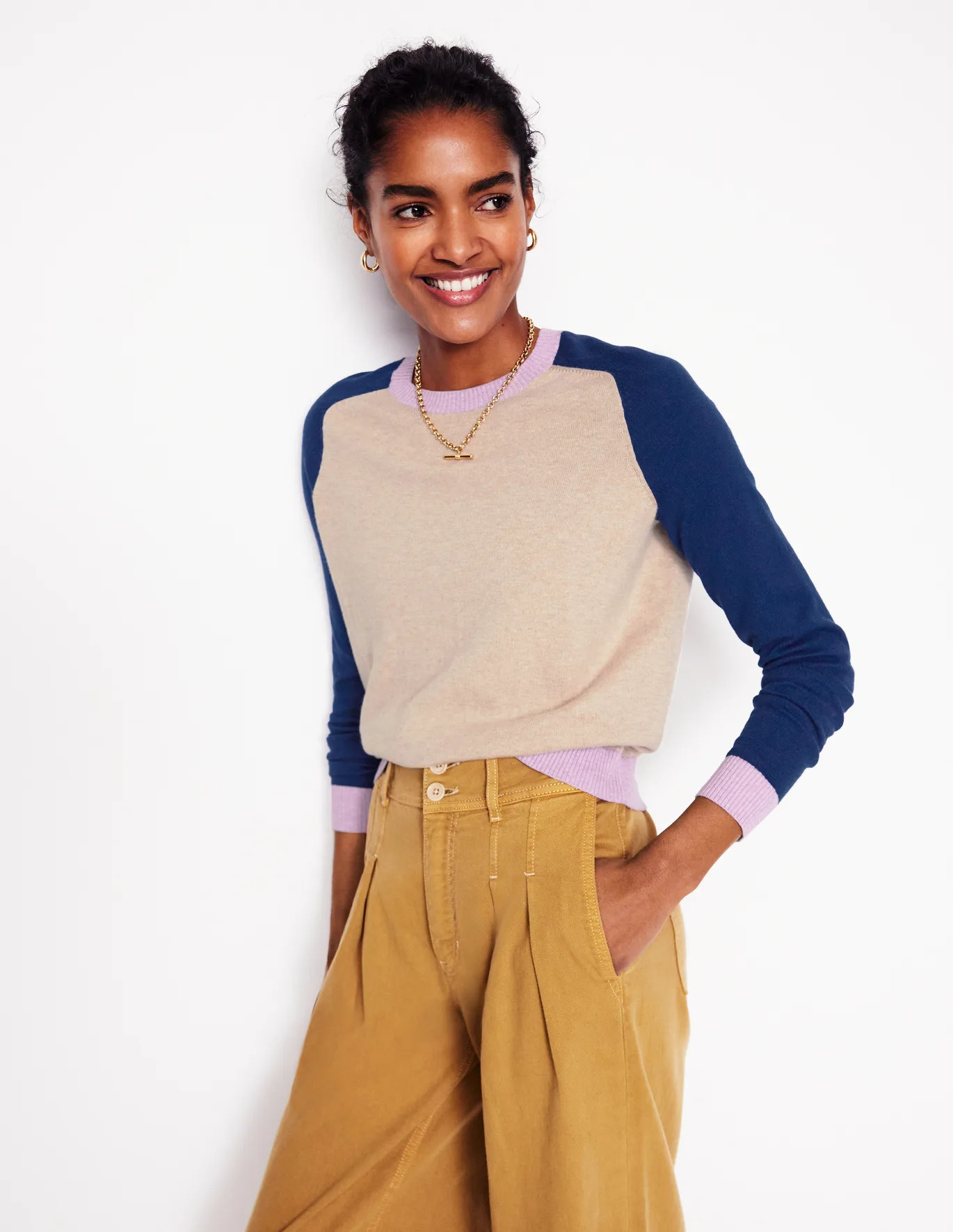 Saddle Sleeve Sweater - Chinchilla Melange,Colourblock | Boden US | Boden (US)