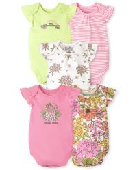 Baby Girls Short Sleeve Floral Bodysuit 5-Pack | The Children's Place  - PINK PEARL | The Children's Place
