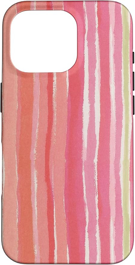 Pastel Pink Peach Vertical Stripe Pattern Cute Summer Case for iPhone 16 Pro | Amazon (US)