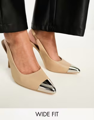 Public Desire Wide Fit Camrin slingback heels in beige | ASOS | ASOS (Global)