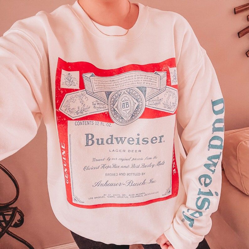 Budweiser Graphic Oversized Crewneck Sweatshirt | Trendy Sweatshirt | Long Sleeve Shirt |  Aesthe... | Etsy (US)