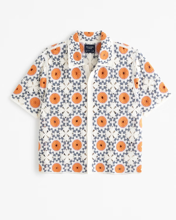 Crochet-Style Pattern Button-Through Sweater Polo | Abercrombie & Fitch (US)