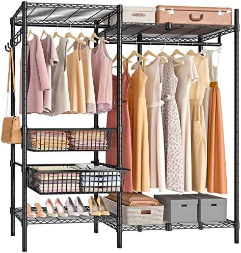 VIPEK V9 Garment Racks 4 Tiers Clothing Rack Heavy Duty Clothes Rack with 4 Shelves & 2 Storage B... | Amazon (US)