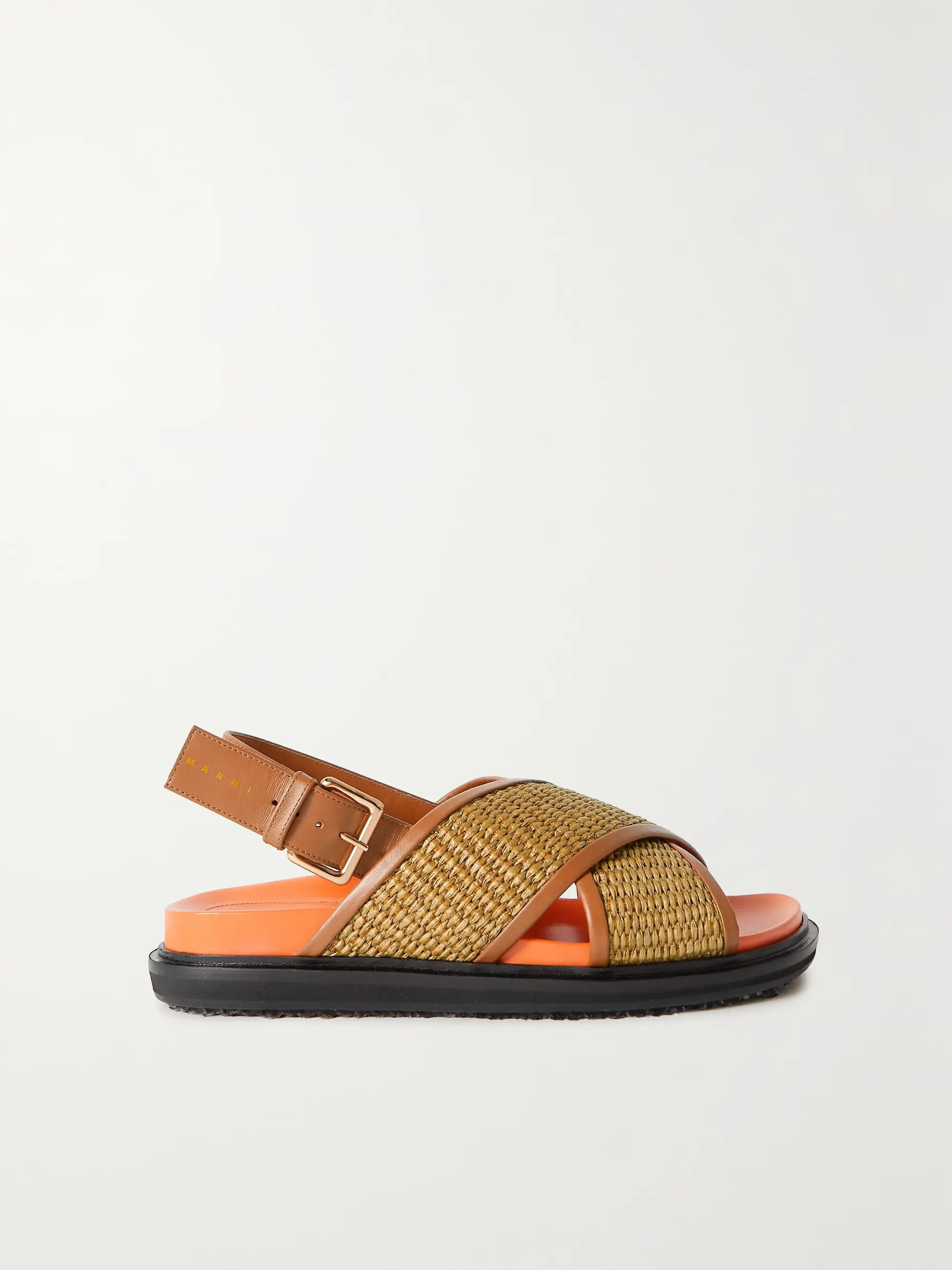 Beige Fussbett raffia and leather slingback sandals | MARNI | NET-A-PORTER | NET-A-PORTER (US)
