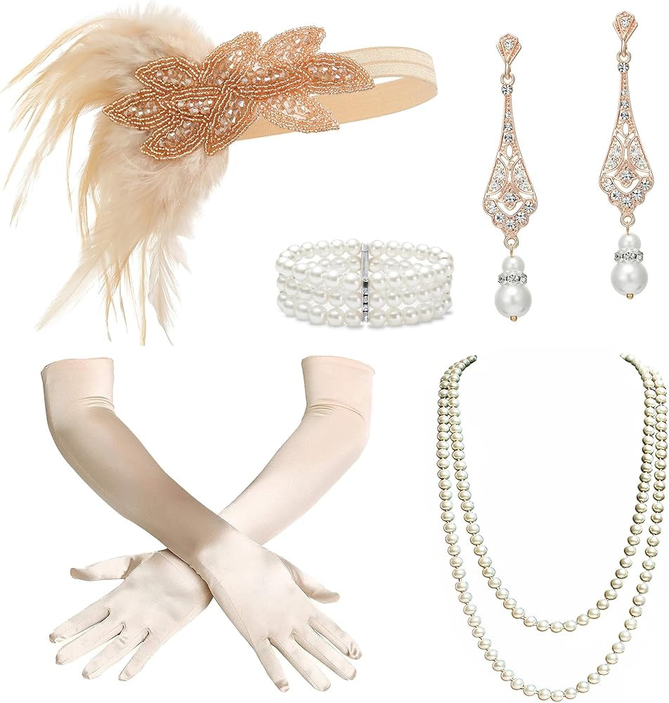 BABEYOND 1920s Flapper Accessories Great Gatsby Costume Accessories 20s Flapper Headband Pearl Ne... | Amazon (US)