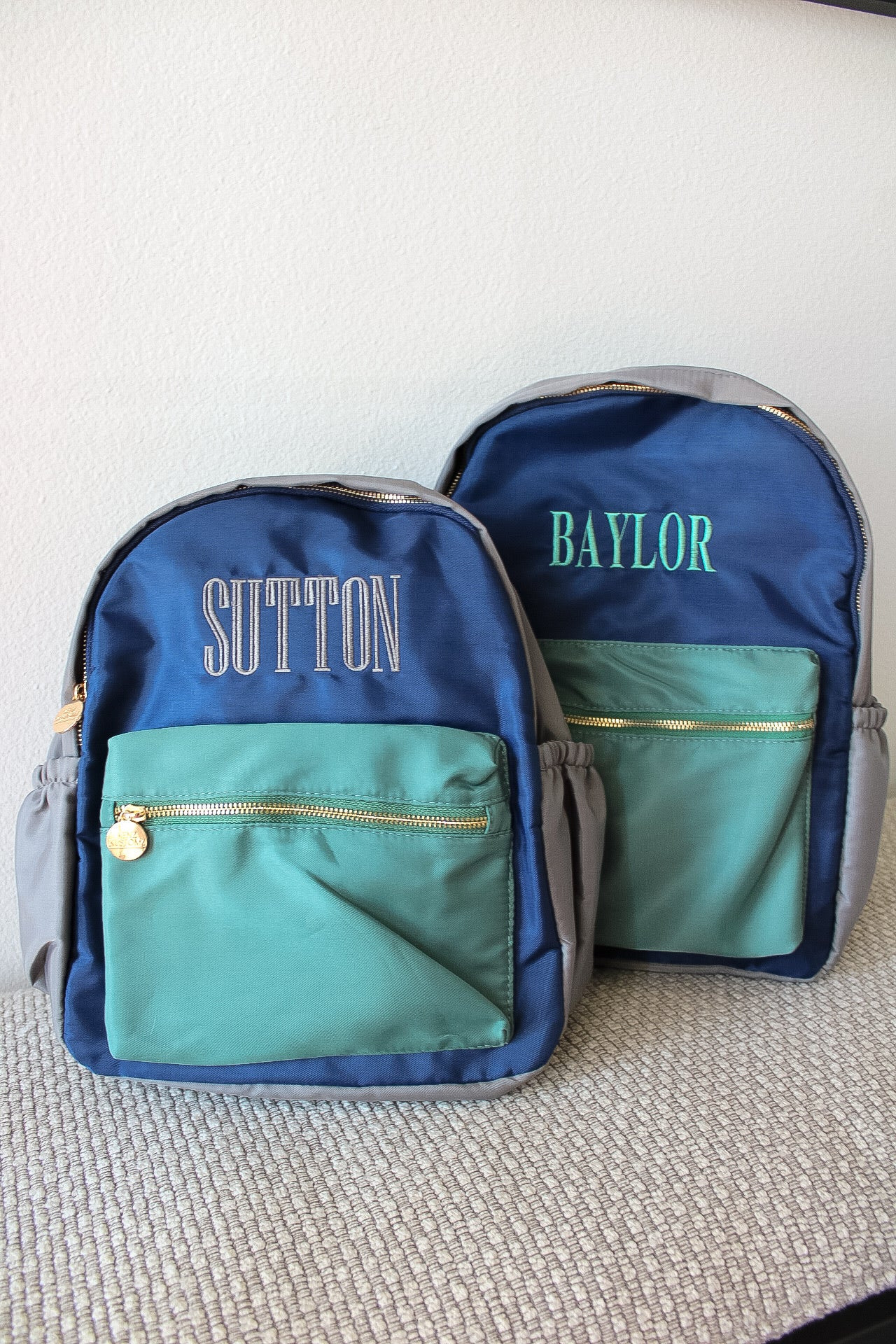 Green, Navy, + Grey Colorblock Backpack | KenzKustomz