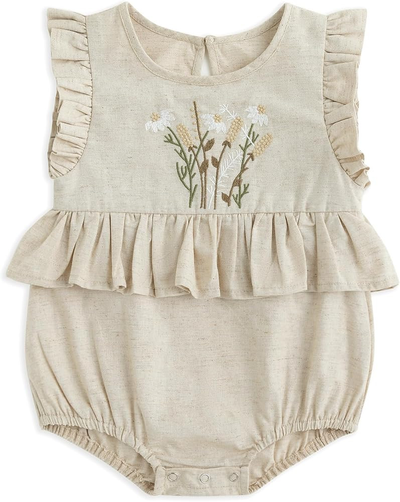 Simplee kids Newborn Infant Rompers Baby Girls Summer Ruffle Sleeveless Embroidery Bodysuit Outfi... | Amazon (US)