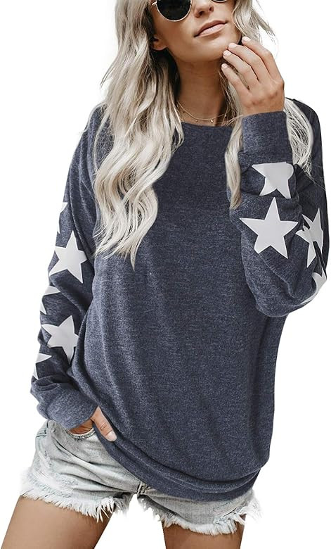 Blooming Jelly Womens Knit Pullover Sweaters Crewneck Long Sleeve Star Print Lightweight Cute Top (L | Amazon (US)