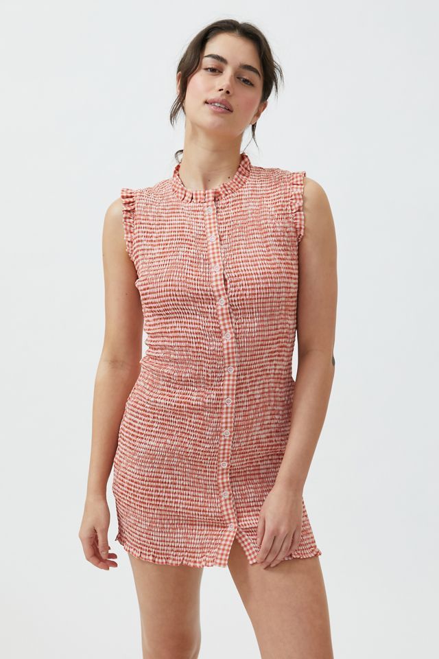 UO Smocked Button-Down Mini Dress | Urban Outfitters (US and RoW)
