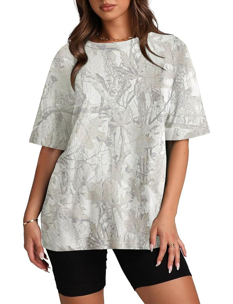 Oversized Camo Shirts for Women Men Maple Leaf Print Short Sleeve Crewneck T-Shirt Casual Loose Y... | Amazon (US)