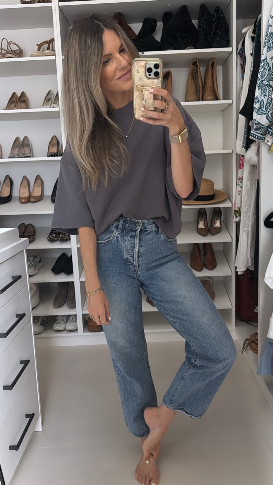 I feel like my hair is my favorite color it’s ever been. I didn’t go to the salon. I just been using this purple shampoo that if I leave it in for 10 seconds it makes my blonde bright but if I leave it in for 60 seconds it actually deepens the tone which I am obsessed with especially for fall! I’ll link it and my tee because it’s $14 and it’s my freaking favorite! I love the length of the sleeve and cut. I’m wearing a size small which is my normal size. It’s just oversized.