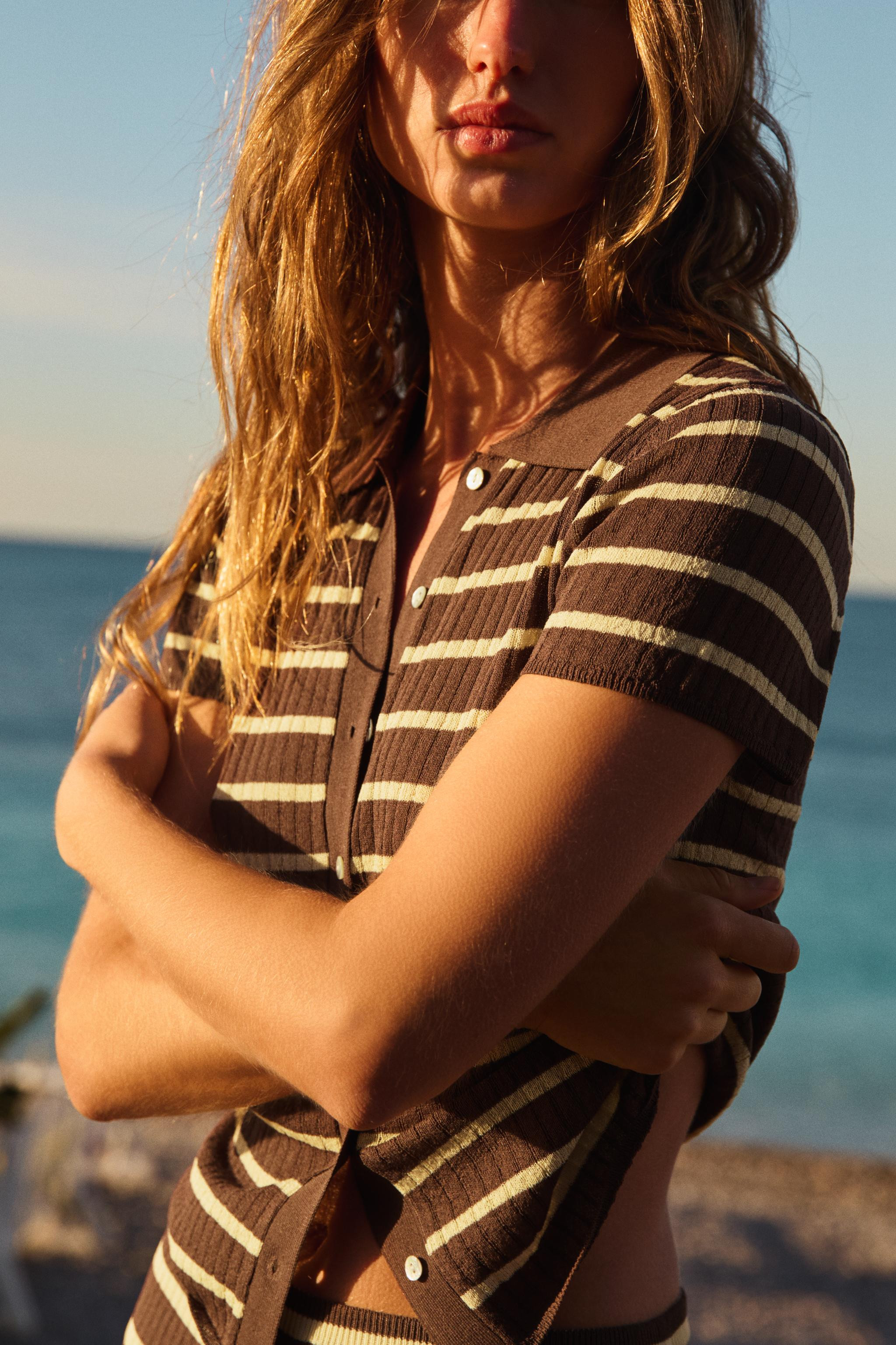 STRIPED POLO NECK TOP | Zara Canada
