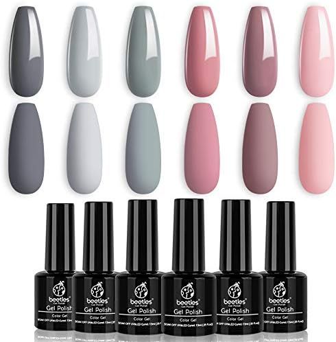 Beetles Bridesmaid Beauty Classic Gel Nail Polish Set - Nude Gray Pink 6 Colors Gel Polish Kit Po... | Amazon (US)