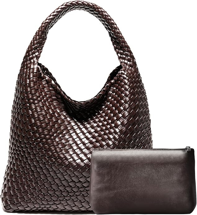 Woven Bag Purses and Handbags Woven Vegan Leather Tote Shoulder Top-Handle Bag With Purses for Wo... | Amazon (US)