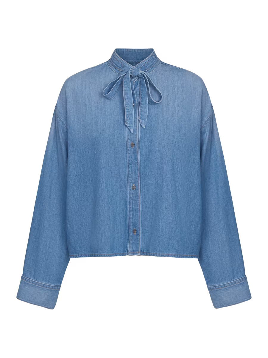 Tie-Neck Denim Button-Front Shirt | Saks Fifth Avenue