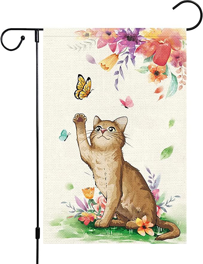 Spring Garden Flag Cat 12x18 Double Sided, Burlap Small Welcome Flower Flraol Garden Yard Flags V... | Amazon (US)