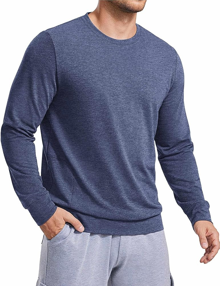 PINSPARK Mens Crewneck Sweatshirts Long Sleeve Running Pullover Lightweight Sports Tops Casual Sw... | Amazon (US)