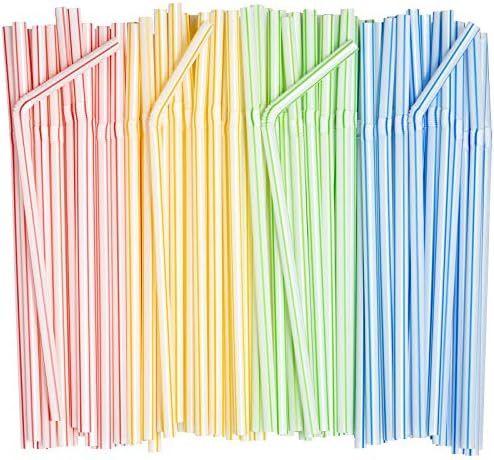 [200 Pack] Flexible Disposable Plastic Drinking Straws - 7.75" High - Assorted Colors Striped | Amazon (US)