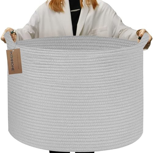 MXMHOME Gray Cotton Rope Basket 23.6"x23.6"x14.1"Extra Large Basekt for Blankets Throw Blanket Storage XXL Woven Baskets for Storage Kids Toy Basket Storage Baskets for Organizing | Amazon (US)