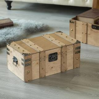 Natural Large Wooden Style Trunk with Handles QI004014.L - The Home Depot | The Home Depot