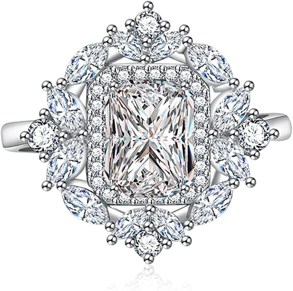 Princess Cut CZ Wedding Engagement Ring for Women Big Crystal Cluster Adjustable Finger Band Ring... | Amazon (US)