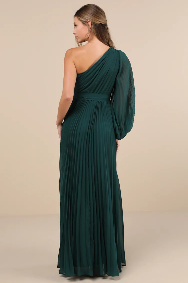 Divine Charm Green Pleated One-Shoulder Maxi Dress | Lulus