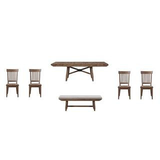 Riverdale Driftwood Brown Wood Rectangle Dining Table Set 6 Pieces with 4 Side Chairs and 1 Beige Upholstered Bench | The Home Depot