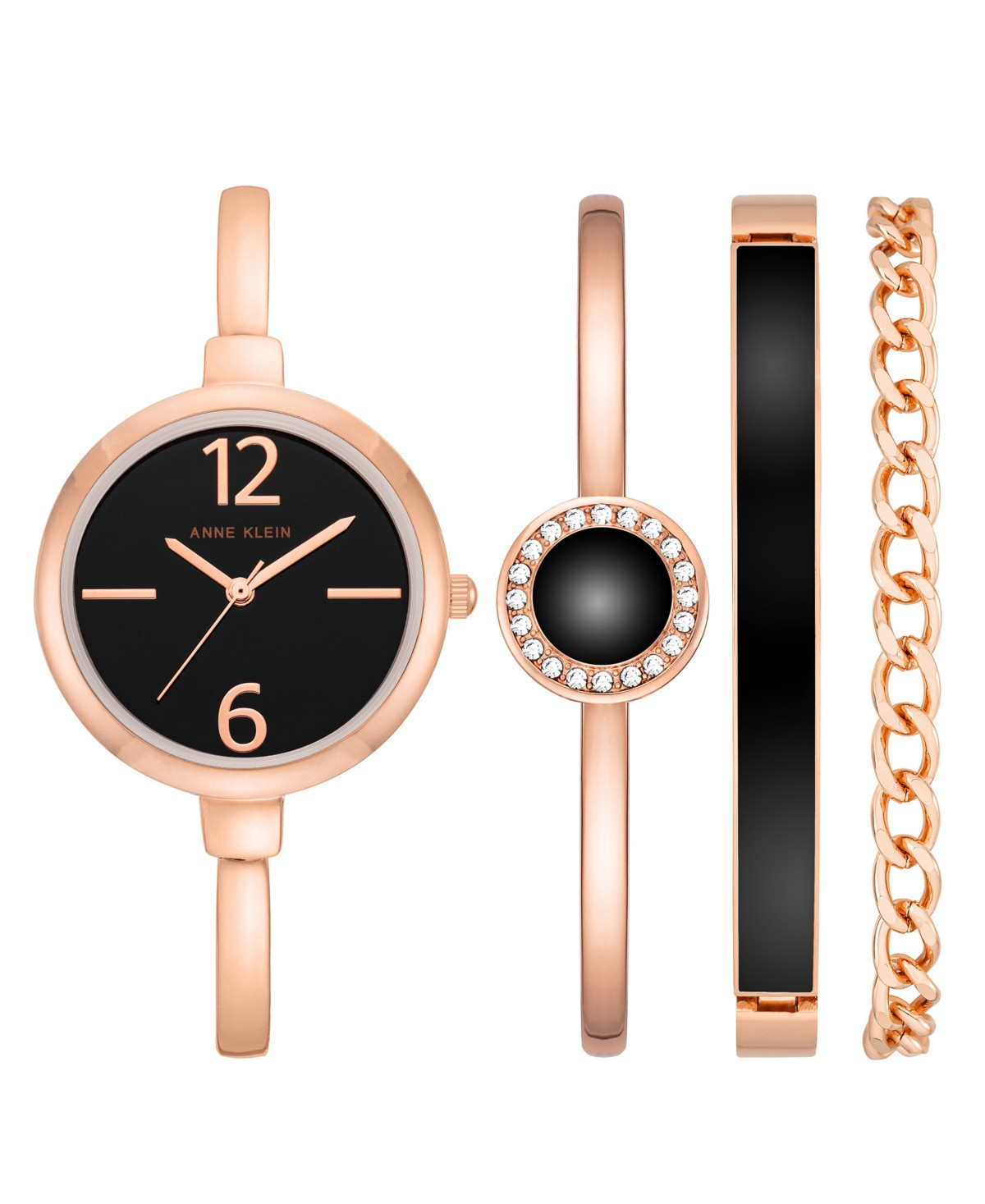 Anne Klein Women's Rose Gold-Tone Alloy Bangle Fashion Watch 37mm Set 4 Pieces - Rose Gold | Macy's