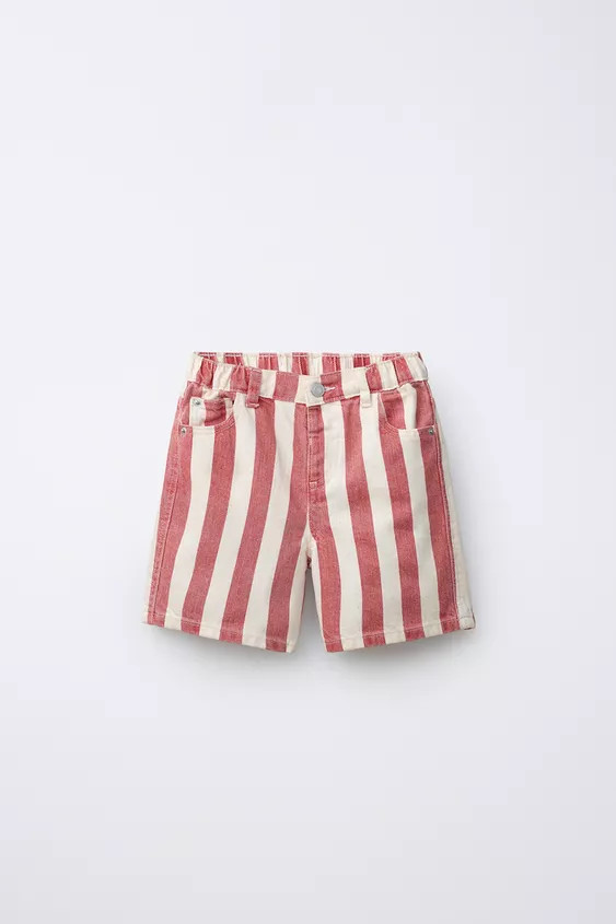 STRIPED BAGGY DENIM SHORTS | Zara US