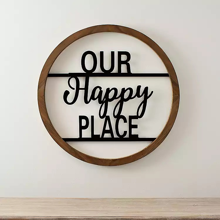 Wood and Metal Our Happy Place Round Plaque | Kirkland's Home