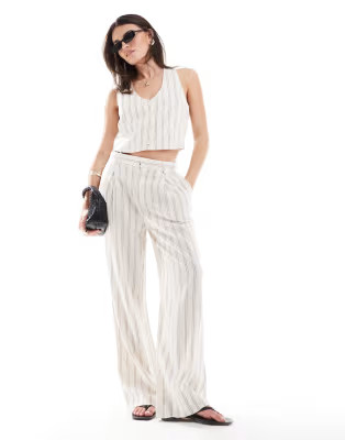 Mango stripe linin mix waistcoat and trousers co-ord set in white | ASOS (Global)